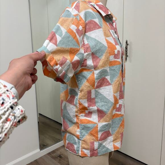 Zara Colorful Women's Short Sleeve Button Front Top Size 11-12 - Picture 2 of 5